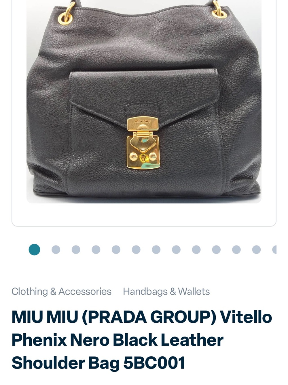 Authentic Miu Miu Vitello Phenix pebbled black shoulder bag